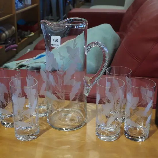 etched glass floral water set - Jug H280
