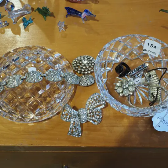 cut crystal trinket bowl and cz costume jewellery