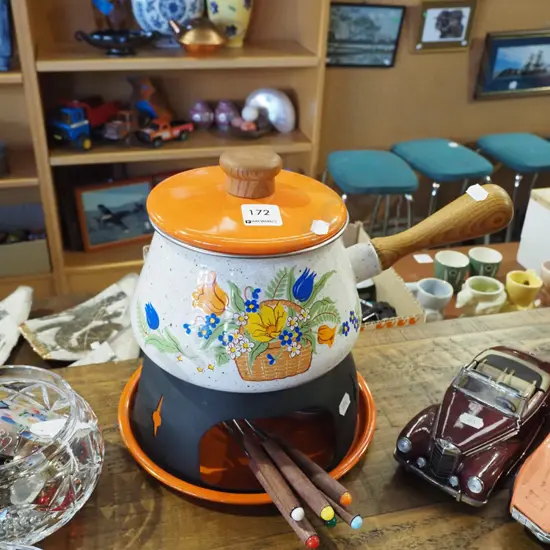 retro enamel fondue set