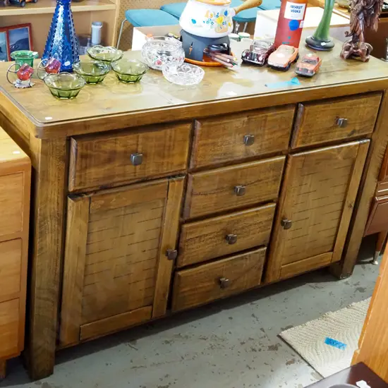industrial style hardwood 2 door 6 drawer sideboard with cast metal handles H870 W14 D450