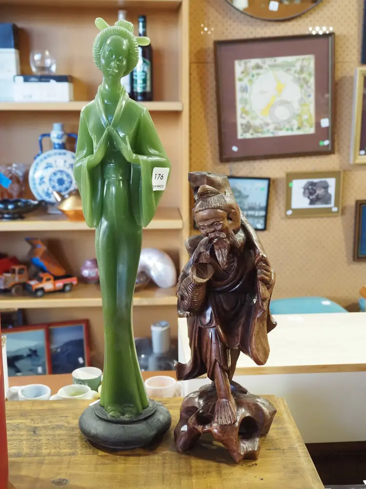 carved wooden Asian figurine, composite female figurine H470 Image 1++