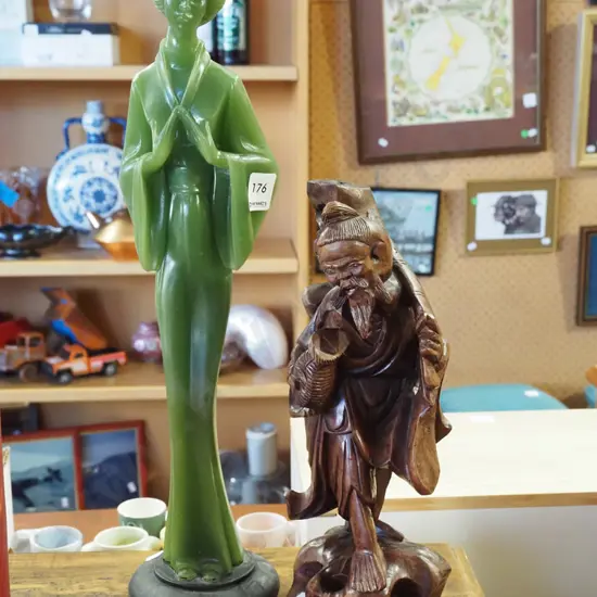 carved wooden Asian figurine, composite female figurine H470