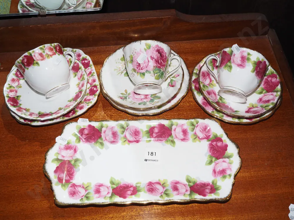 Royal Albert Old English Rose, American Beauty trios and sandwich plate Image 1++