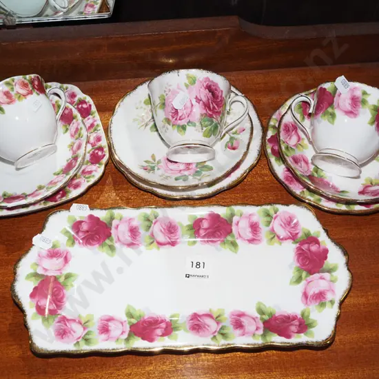 Royal Albert Old English Rose, American Beauty trios and sandwich plate