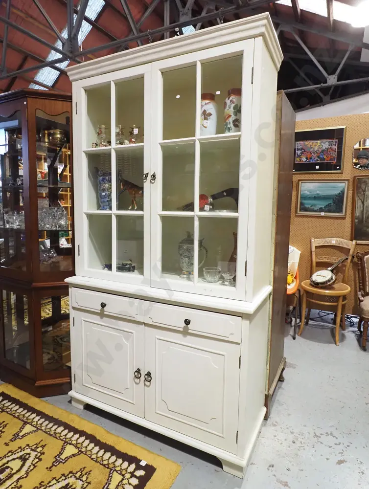 white painted wall unit with 2 solid and 2 glazed doors, 2 drawers - paint needs attention  Image 1++