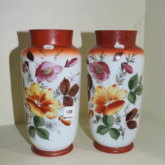 2x hand painted glass vases H225 