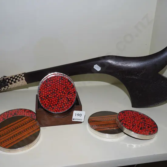 drinks coaster set, Fijiian souvenir club