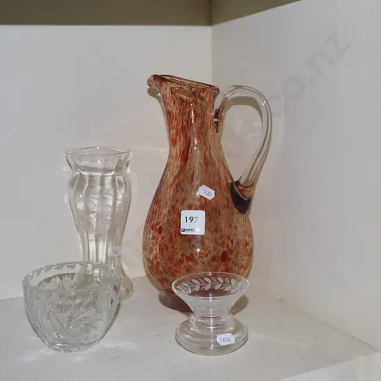  mottled glass jug, vase etc jug H260