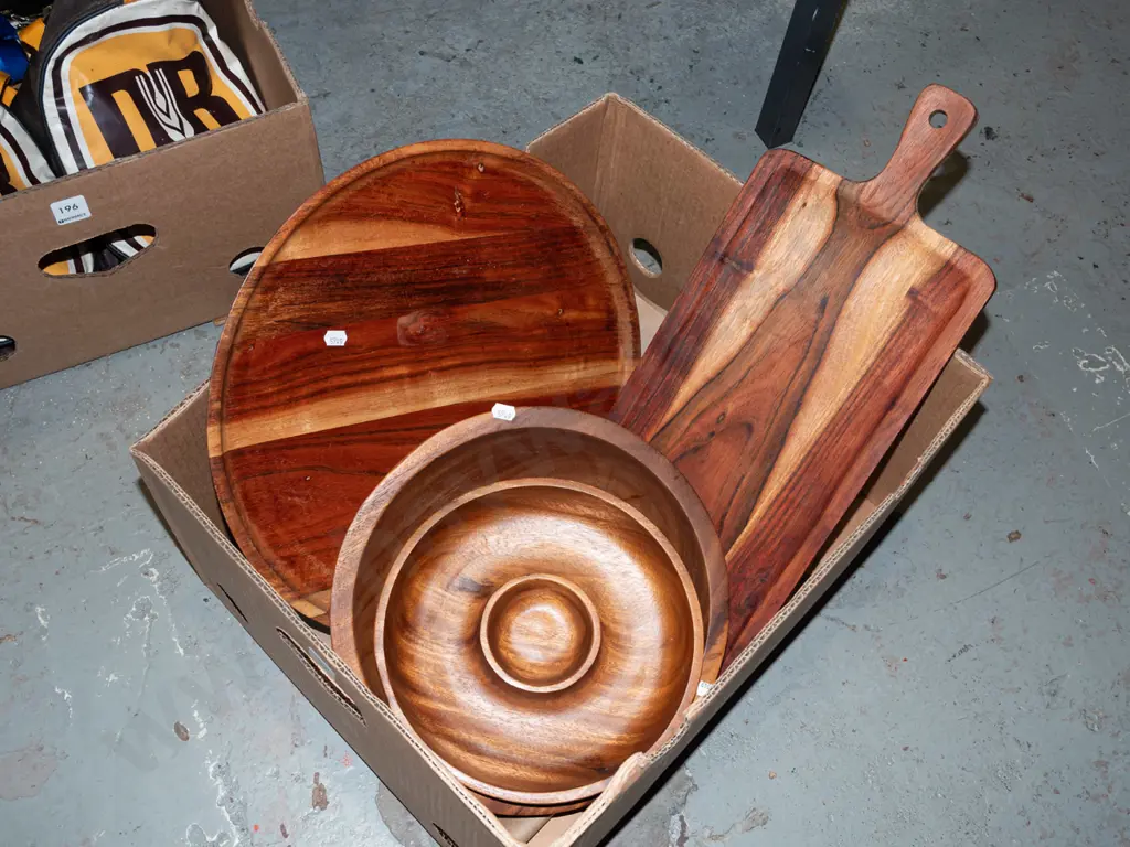 box; wooden serving boards, dolls etc Image 1++