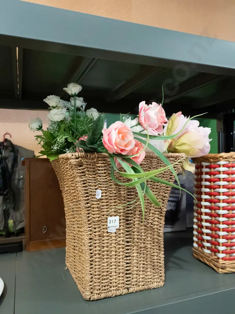 cane basket, seagrass basket and faux flowers Image 1++