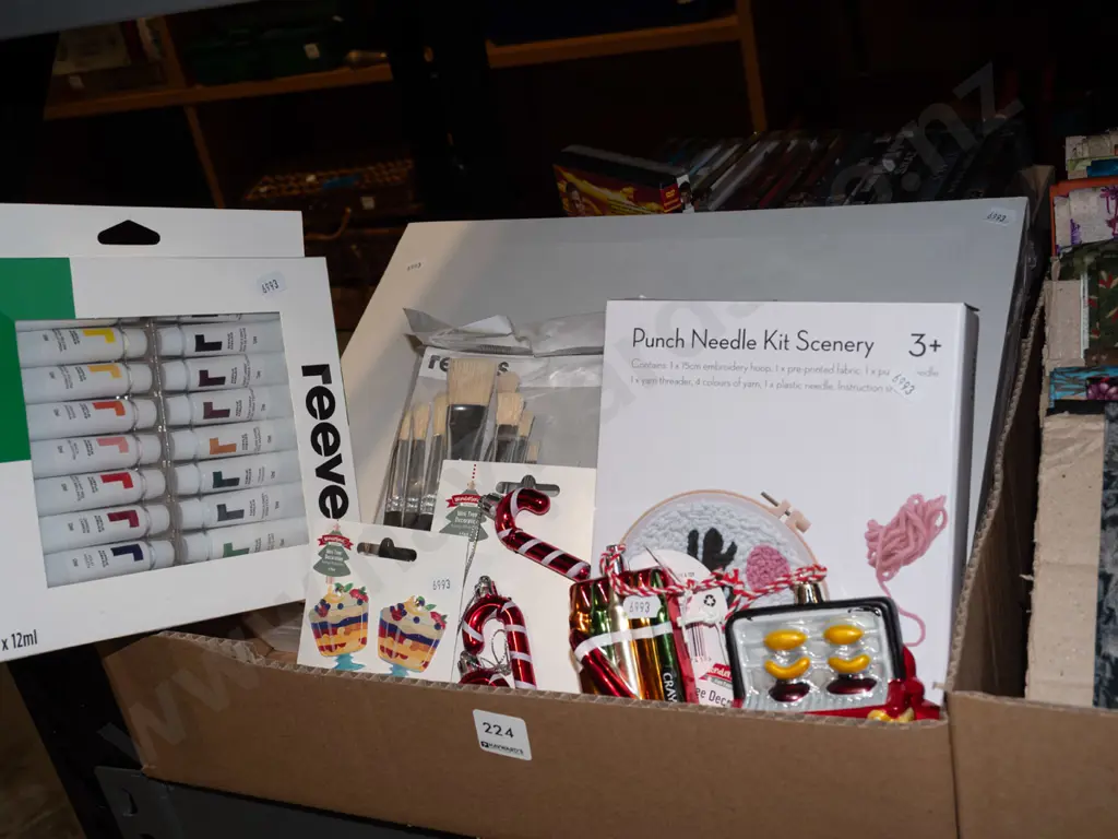 box; craft supplies, canvases, paint brushes, acrylics etc Image 1++