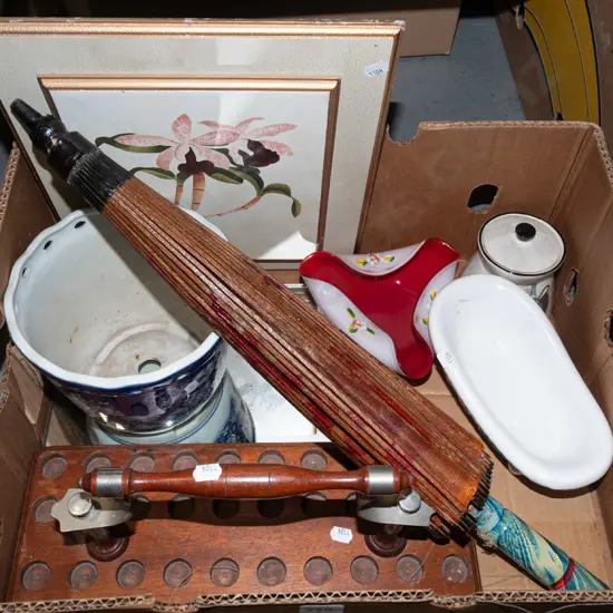 box; orchid print, novelty bath tub, planter etc