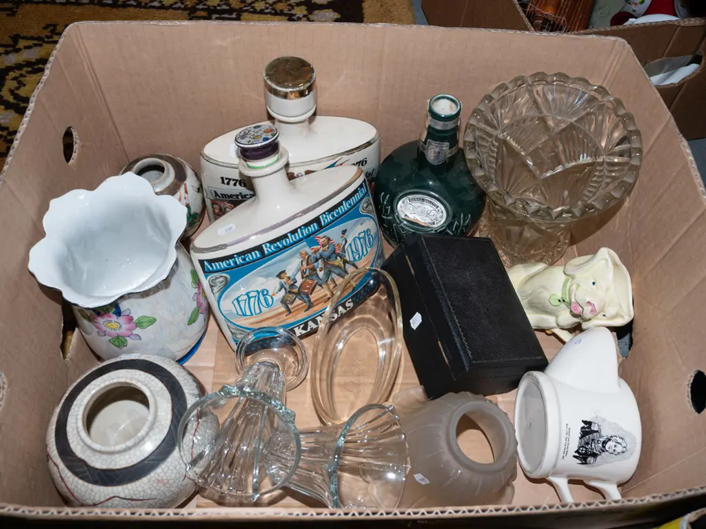 box; glass vases, lightshades, Jim Beam decanters etc Image 1++