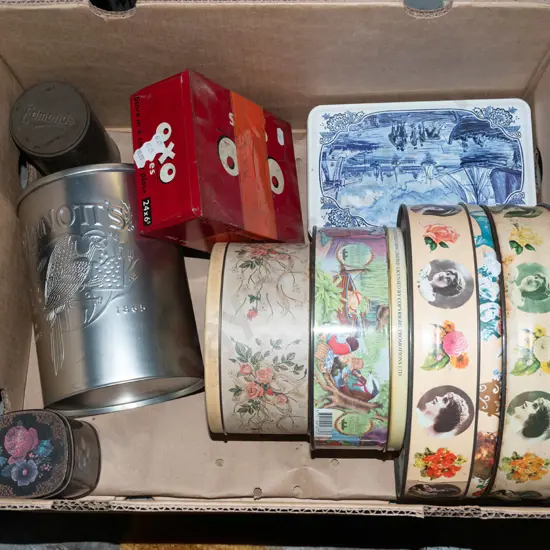 box; various tins