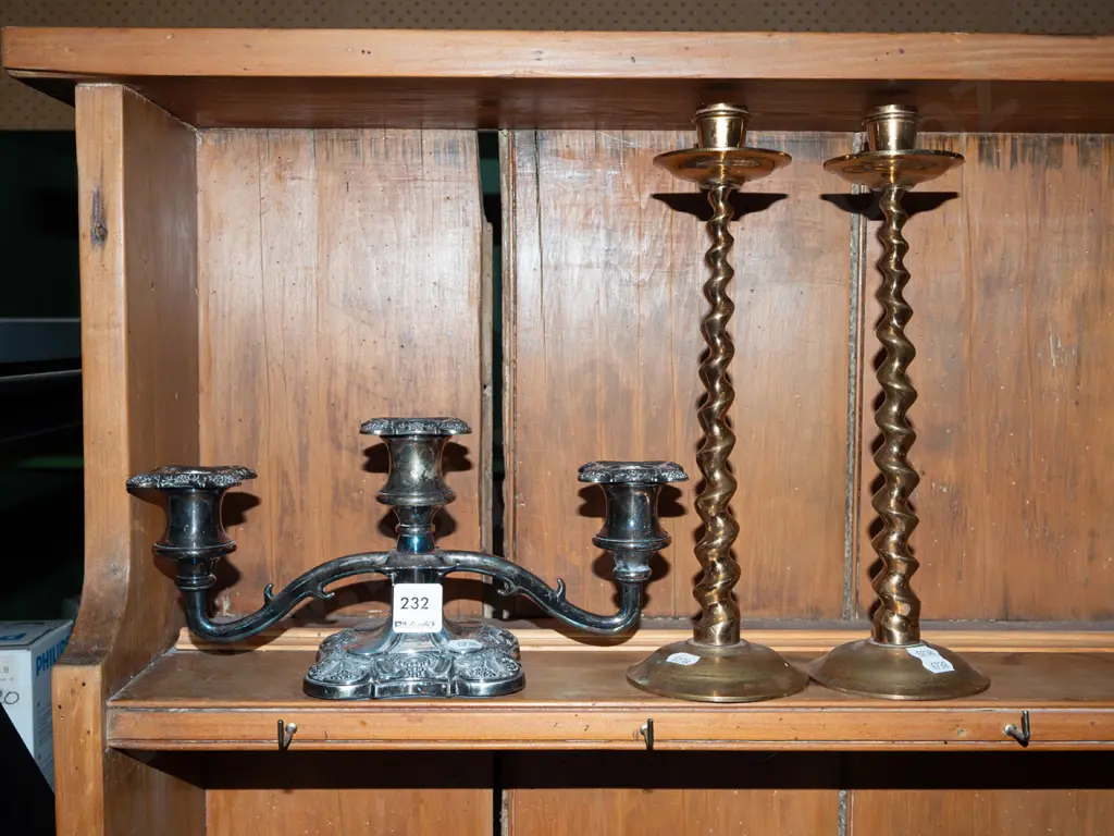 2x brass barley twist candlesticks, candelabra Candlestick H300 Image 1++