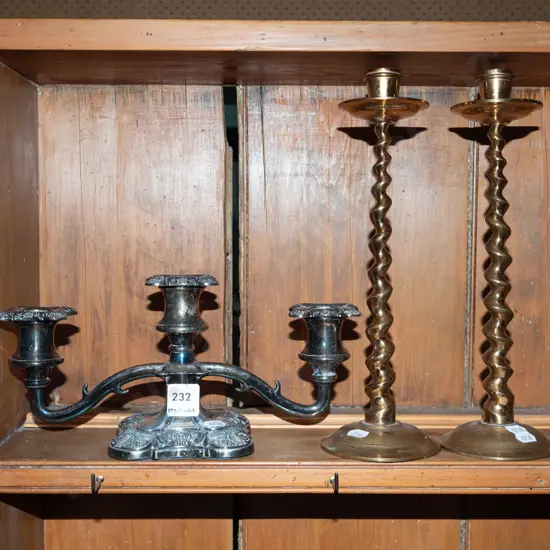 2x brass barley twist candlesticks, candelabra Candlestick H300