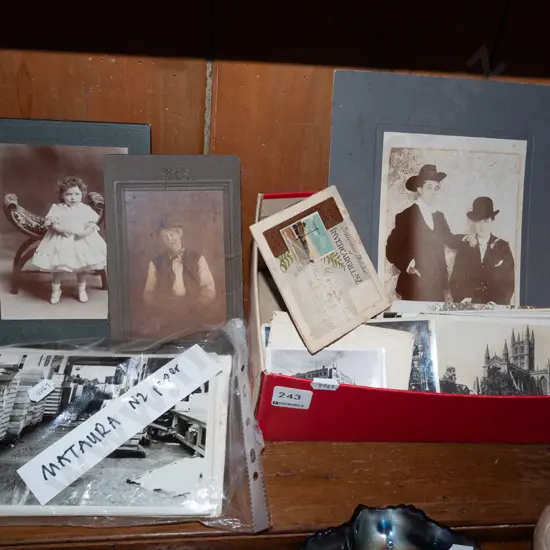 souvenir postcards, Wellington photographs, bag of Mataura Paper Mills ephemera etc