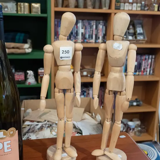 2x wooden articulated artist's dolls H330