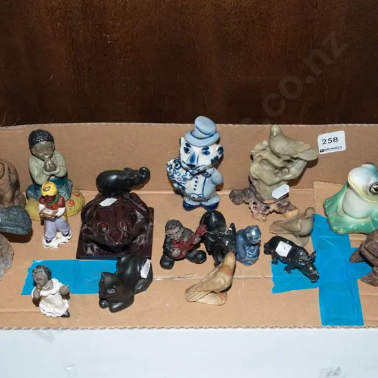 box; various figurines
