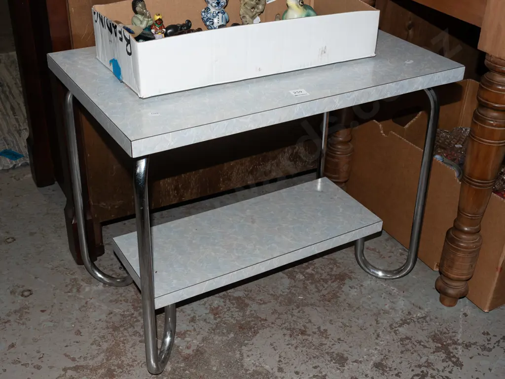 mid century chrome and formica 2 tier end table Image 1++