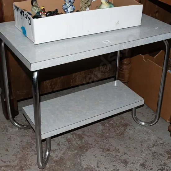 mid century chrome and formica 2 tier end table