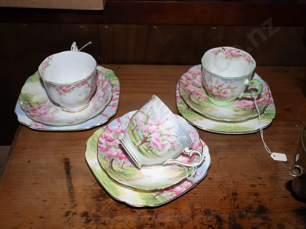 3x Royal Albert pink blossom trios,  Image 1++