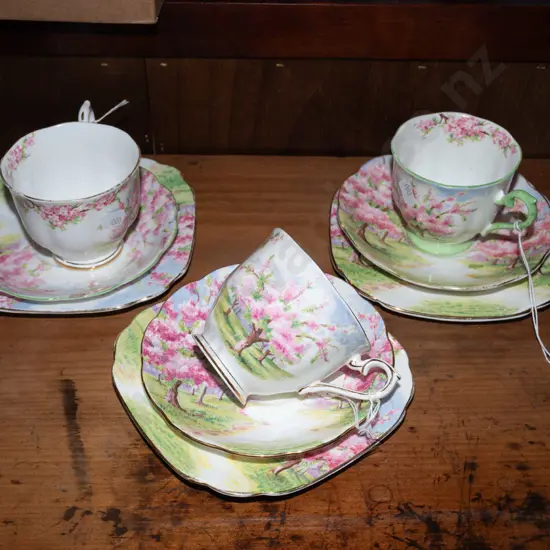3x Royal Albert pink blossom trios, 