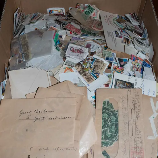 box of various stamps