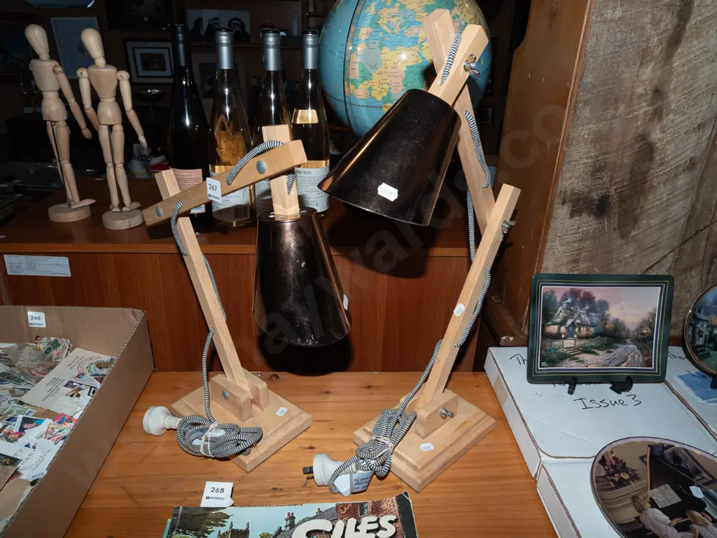 2x wood and metal anglepoise lamps Image 1++
