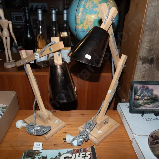 2x wood and metal anglepoise lamps