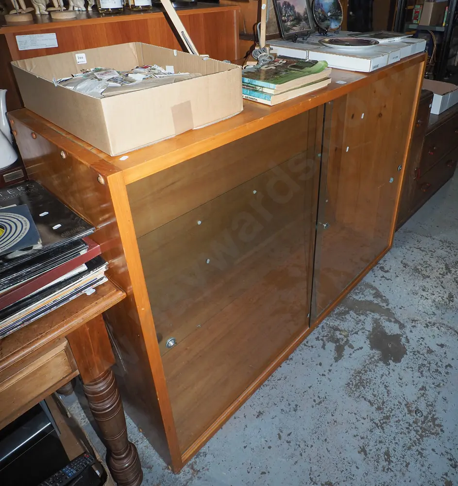 large pine display cabinet with 2 sliding lockable doors and 2x adjustable internal shelves Image 1++