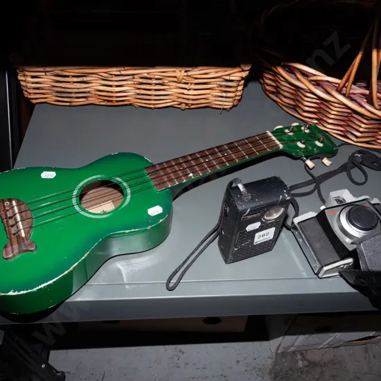 kodak camera, Panasonic radio, ukelele