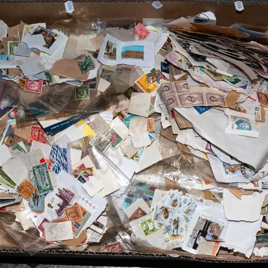 box of various stamps