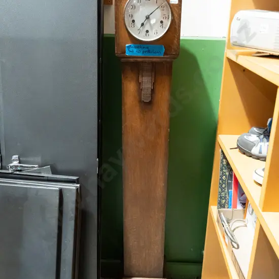 oak cased grandmother clock - working, no pendulum H1390
