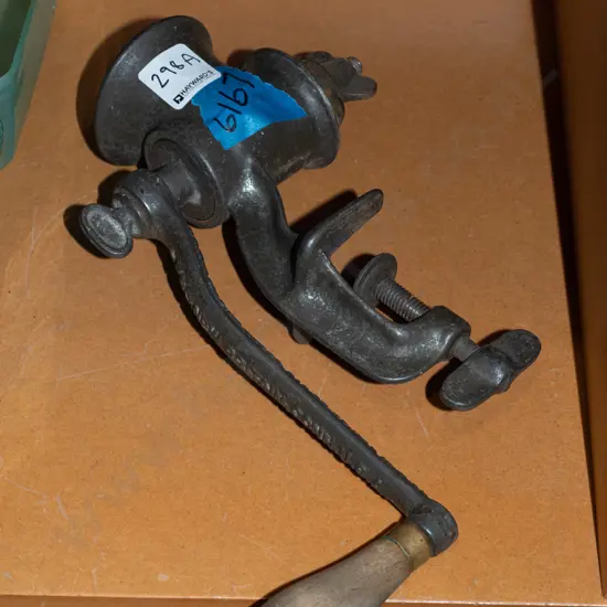 vintage LF & C USA bench-mount mincer