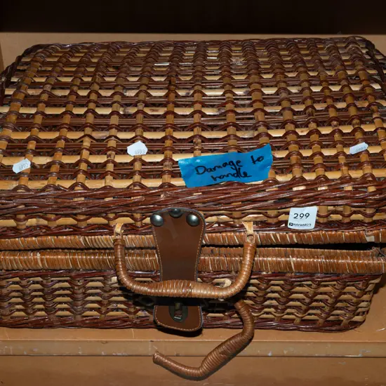 cane picnic hamper and contents - damage to handle