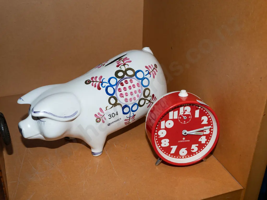 hand painted piggy bank, retro alarm clock Image 1++