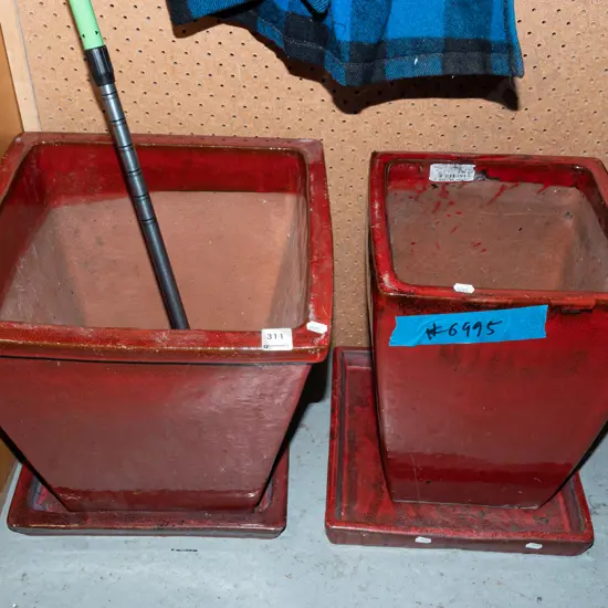 pair of red glazed terracotta planters H360