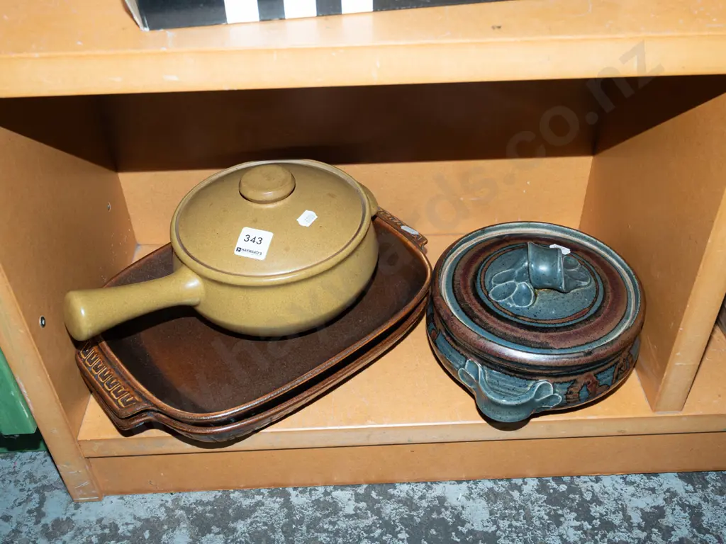 Denby long handled pot/casserole,studio pottery casserole, 2x baking dishes Image 1++