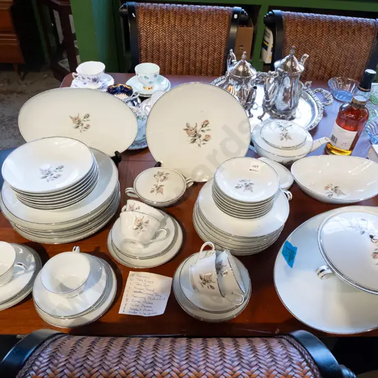 large assortment of Noritake Margot items; plates, lidded veges, cups etc