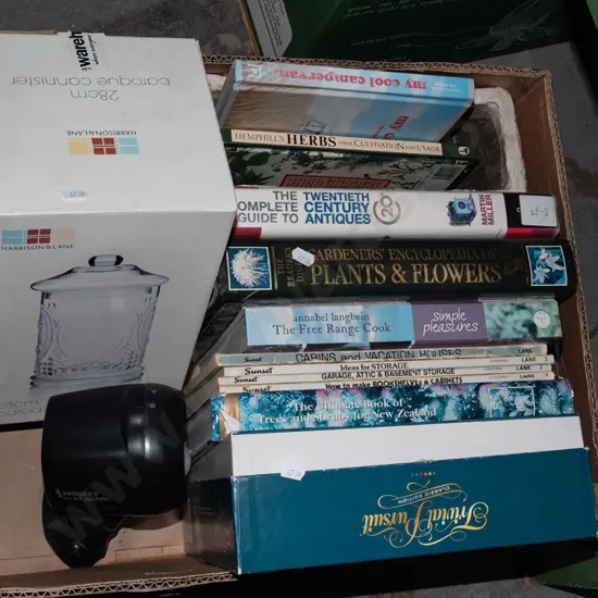 box; books, self sealing canister, lights etc
