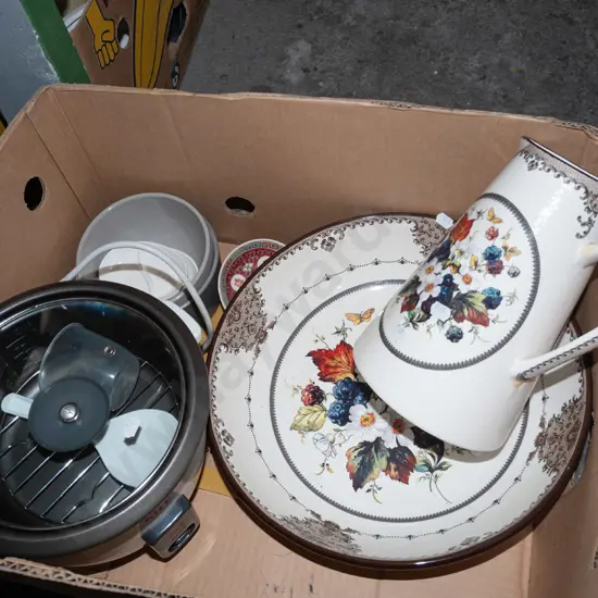 rice steamer, floral wash jug and bowl