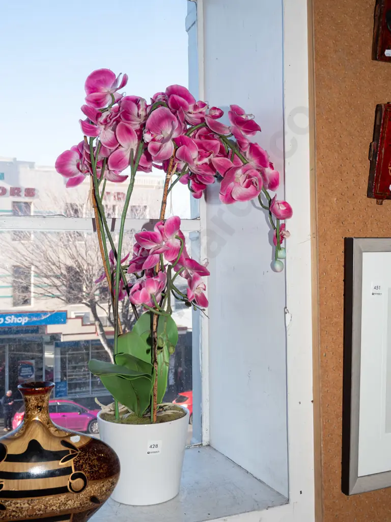 faux plastic orchids in planter H750 Image 1++