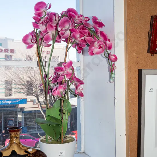 faux plastic orchids in planter H750