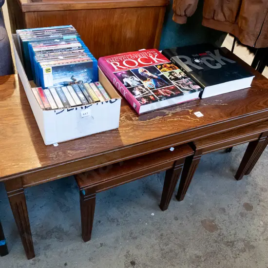 oak nest of 3 tables - varnish needs attention H460 W1065 D460