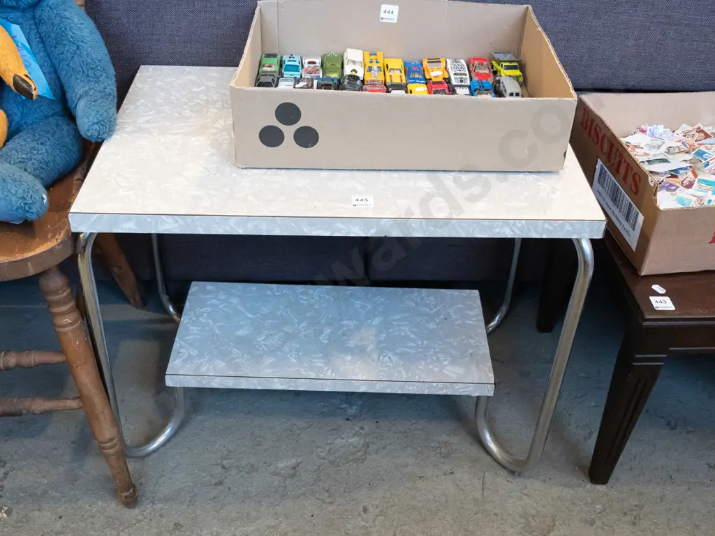 mid century chrome and formica 2 tier end table H485 W600 D395 Image 1++