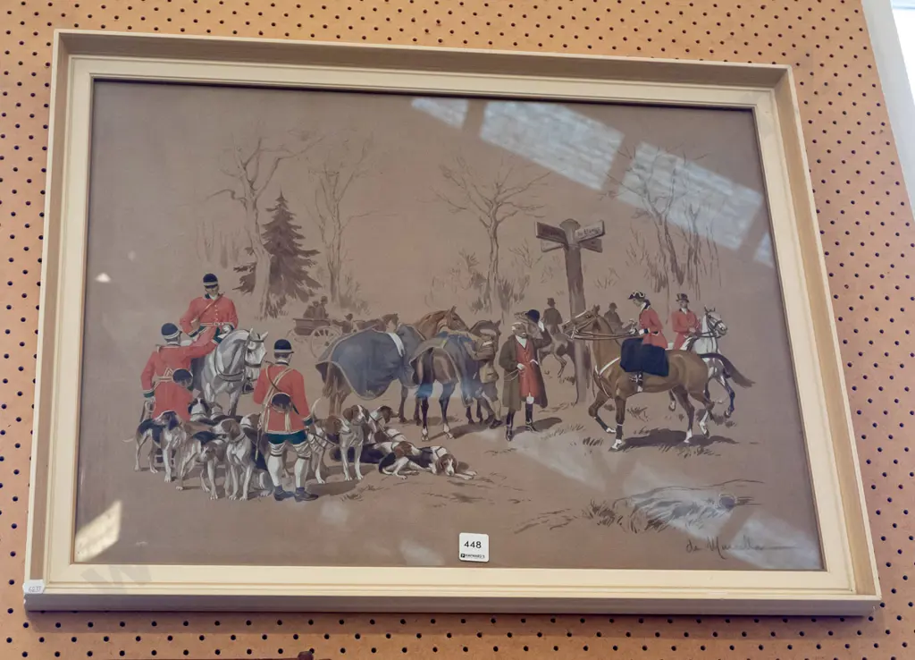 framed watercolour - hunting scene Image 1++