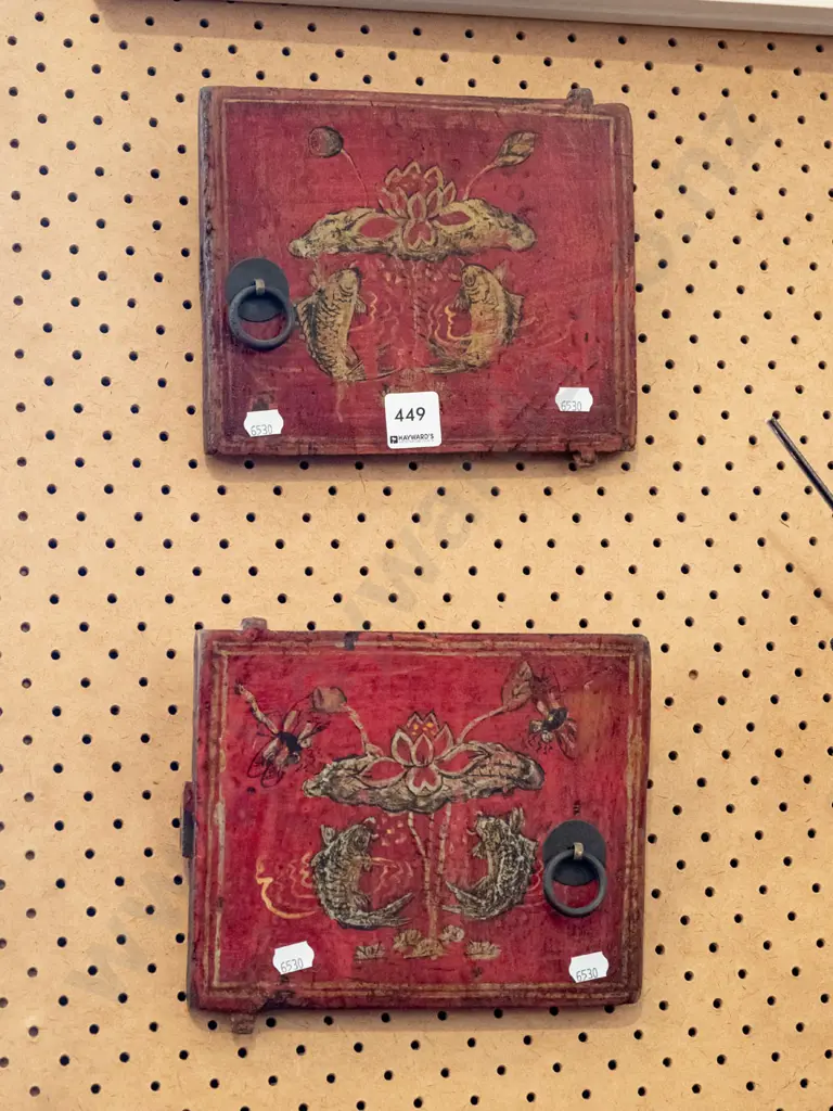 2x Asian cabinet doors that have been strung as art Image 1++