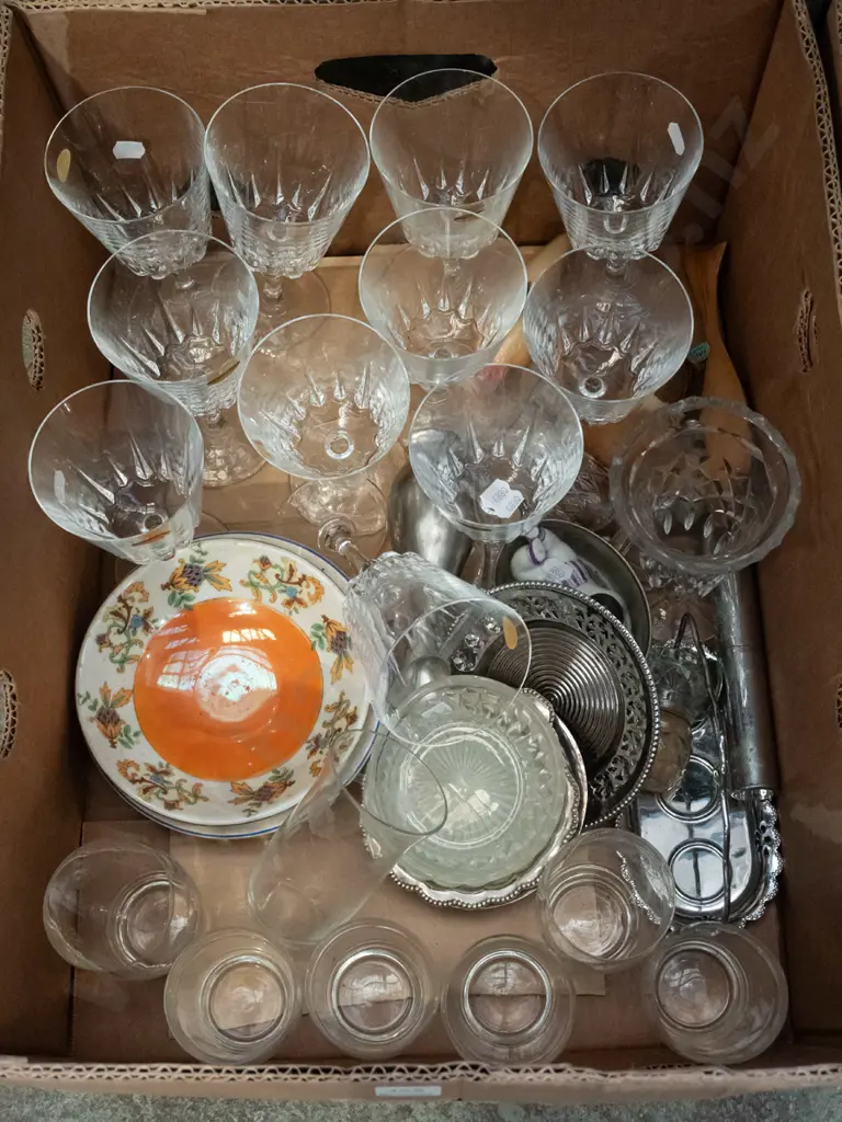 box; crystal goblets, bowls plated ware etc Image 1++
