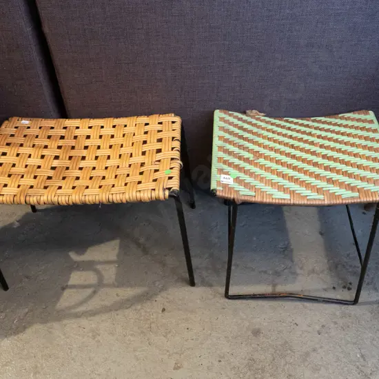 2x woven plastic stools - green dots